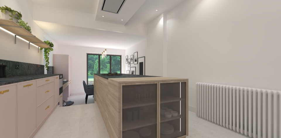 Timber veneered kitchen island