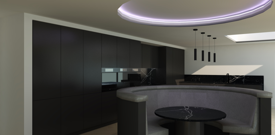 Minimalist Carbon Kitchen Circular Island Booth